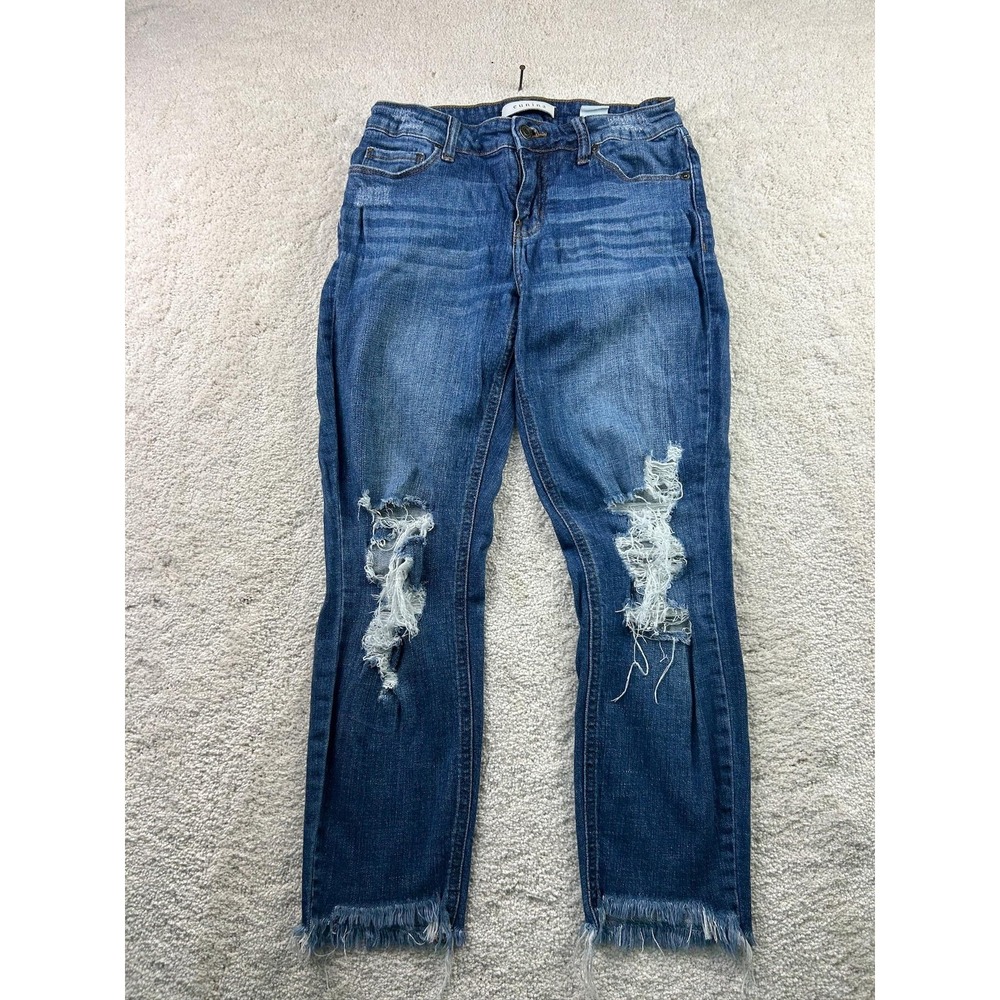 Eunina Jeans Womens 5 Blue Distressed Frayed Hem Ripped Knee Stretch Denim Pants